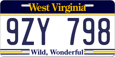 WV license plate 9ZY798
