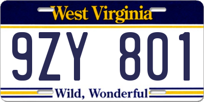 WV license plate 9ZY801