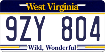 WV license plate 9ZY804