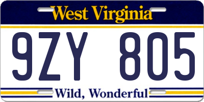 WV license plate 9ZY805