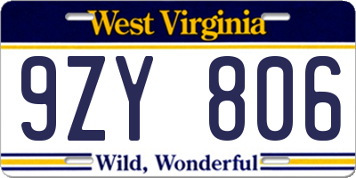 WV license plate 9ZY806