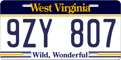 WV license plate 9ZY807