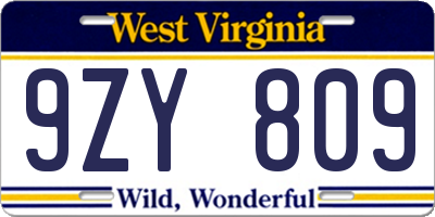WV license plate 9ZY809