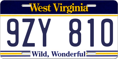 WV license plate 9ZY810