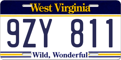 WV license plate 9ZY811