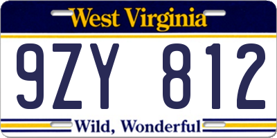 WV license plate 9ZY812