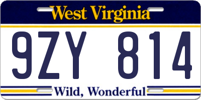 WV license plate 9ZY814
