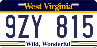 WV license plate 9ZY815