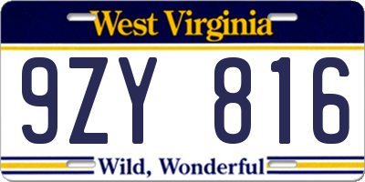 WV license plate 9ZY816
