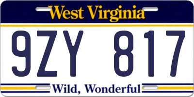 WV license plate 9ZY817