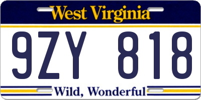 WV license plate 9ZY818