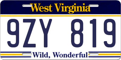 WV license plate 9ZY819