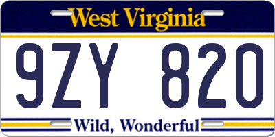 WV license plate 9ZY820