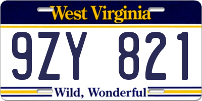 WV license plate 9ZY821