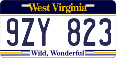 WV license plate 9ZY823