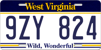WV license plate 9ZY824