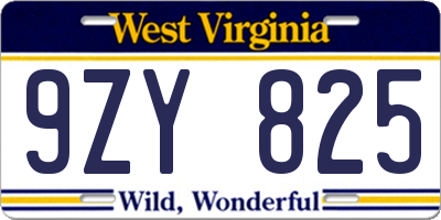 WV license plate 9ZY825