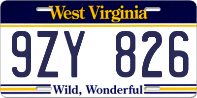 WV license plate 9ZY826