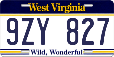 WV license plate 9ZY827