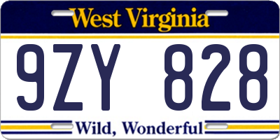 WV license plate 9ZY828