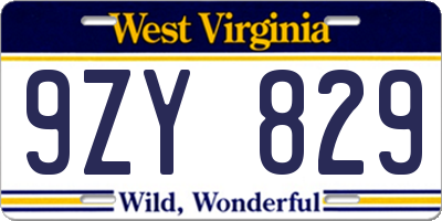 WV license plate 9ZY829