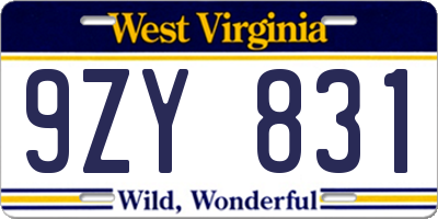 WV license plate 9ZY831