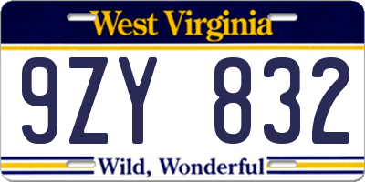 WV license plate 9ZY832