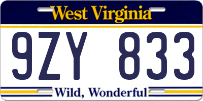 WV license plate 9ZY833