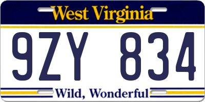 WV license plate 9ZY834