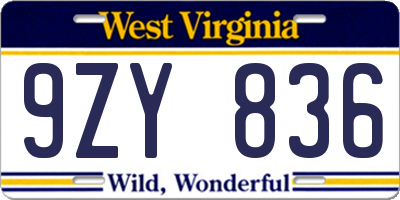 WV license plate 9ZY836