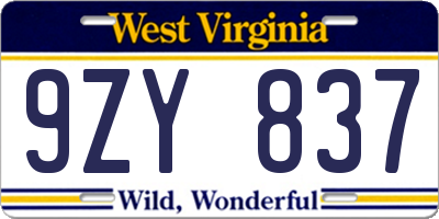 WV license plate 9ZY837