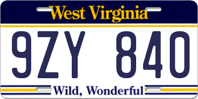 WV license plate 9ZY840