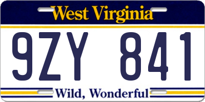 WV license plate 9ZY841