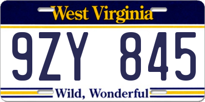 WV license plate 9ZY845