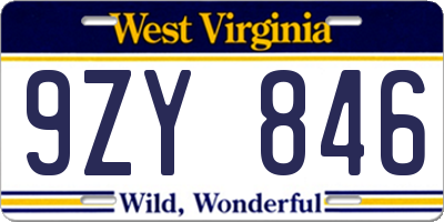 WV license plate 9ZY846