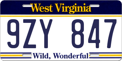 WV license plate 9ZY847