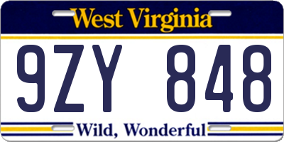 WV license plate 9ZY848