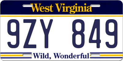 WV license plate 9ZY849