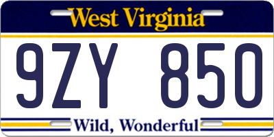 WV license plate 9ZY850