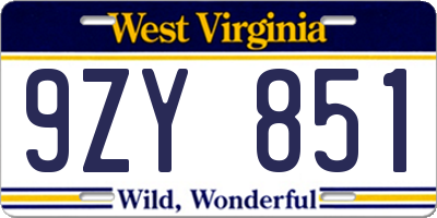 WV license plate 9ZY851