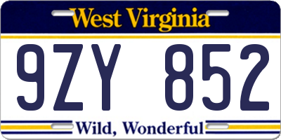 WV license plate 9ZY852
