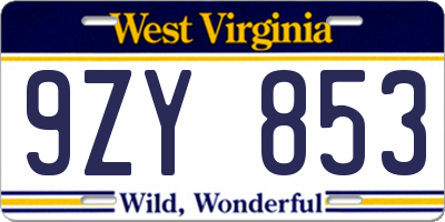 WV license plate 9ZY853