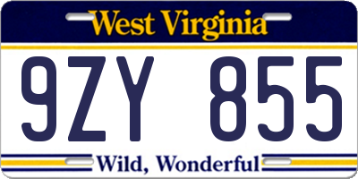 WV license plate 9ZY855