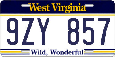WV license plate 9ZY857
