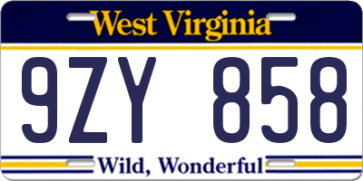 WV license plate 9ZY858