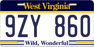 WV license plate 9ZY860