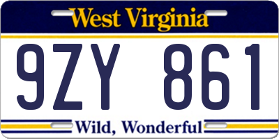 WV license plate 9ZY861