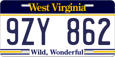 WV license plate 9ZY862
