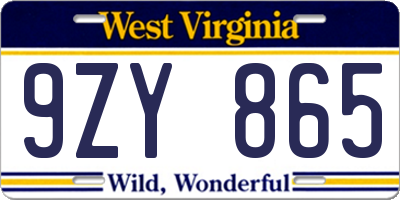 WV license plate 9ZY865
