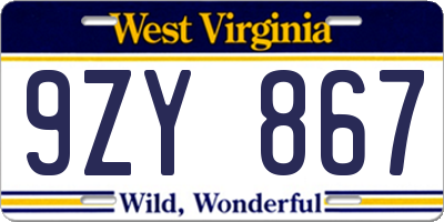 WV license plate 9ZY867